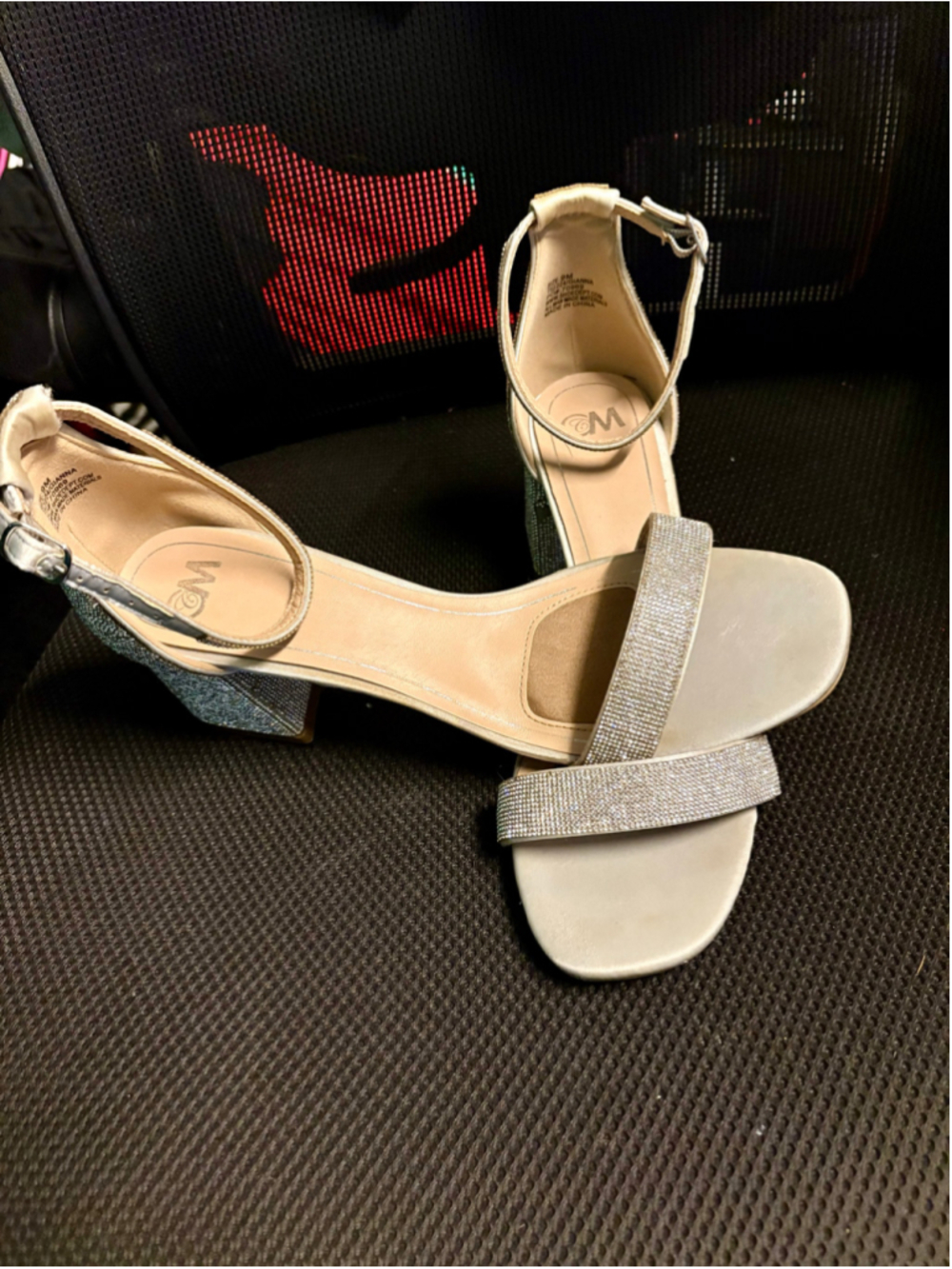 Women's Silver Rhinestone Block Heel Sandals Size 9